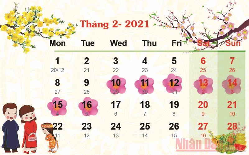 Lịch nghỉ Tết Nguyên đán chính thức của năm 2021
